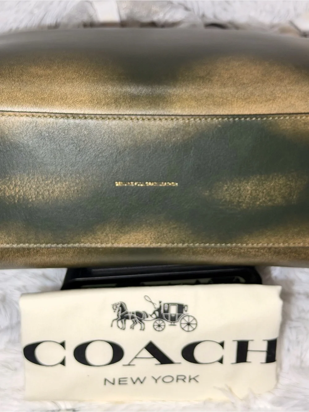 Coach Loved Leather Rogue 31 Bag Brass/Green Rub-off Soft Full Grain leather NWT
